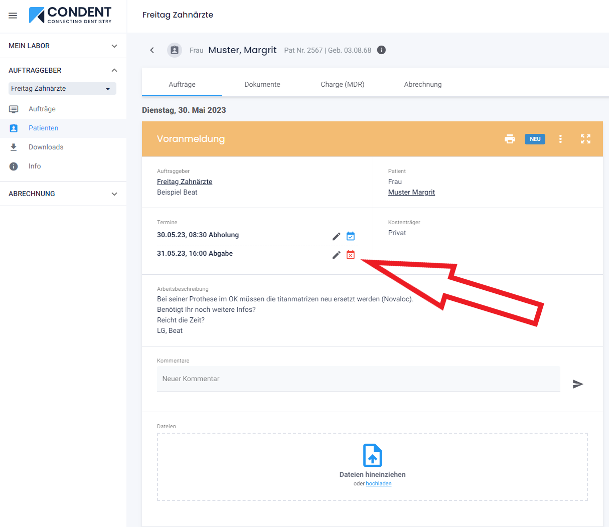 Condent Voranmeldung Dentallaborsoftware