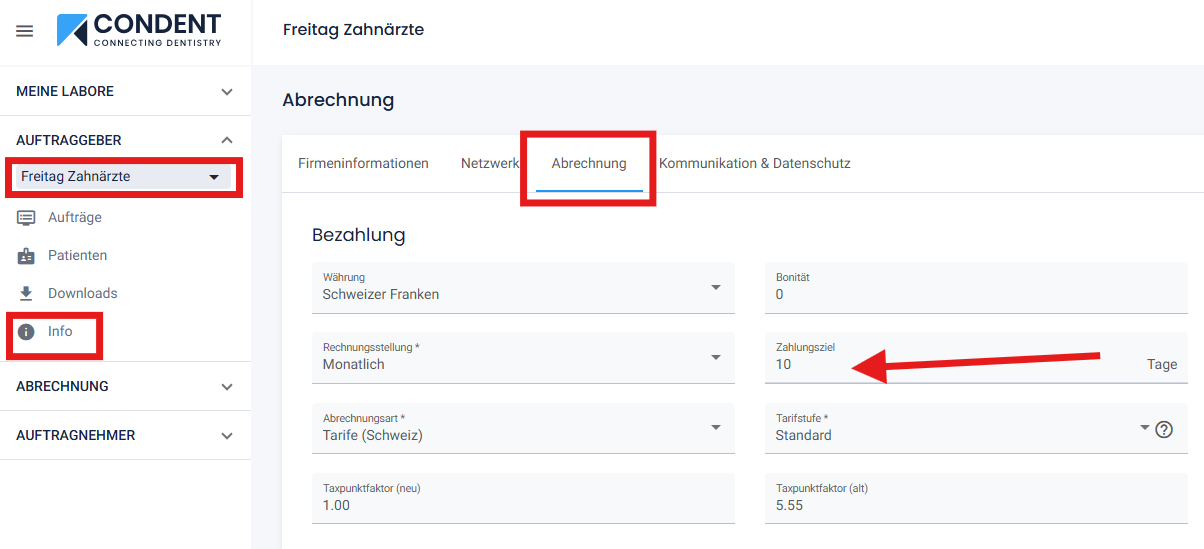 Zahlungsziel Bei Dentallaborsoftware Condent Einstellen