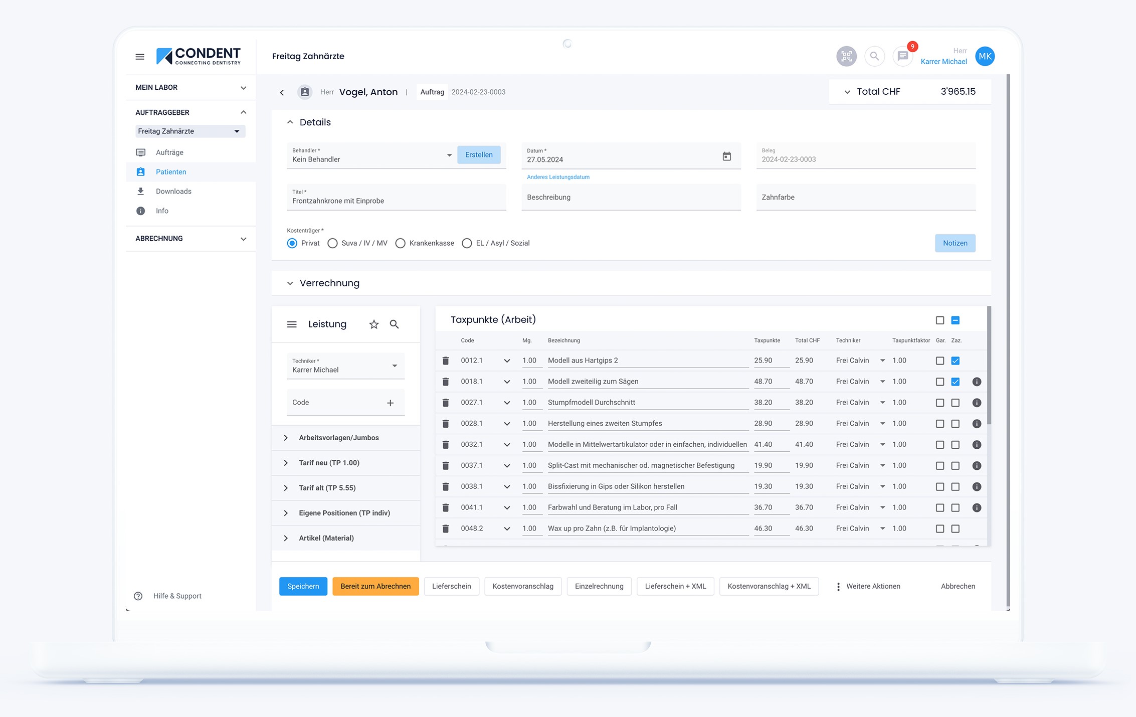 Condent Dentallabor Software Leistungen Erfassen Und Abrechnen