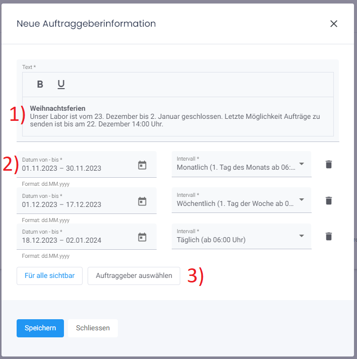 Auftraggeberinformation Condent Dental Labor Software