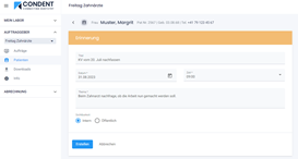 Erinnerung In Condent Dentallaborsoftware Erinnerung In Condent Dentallaborsoftware