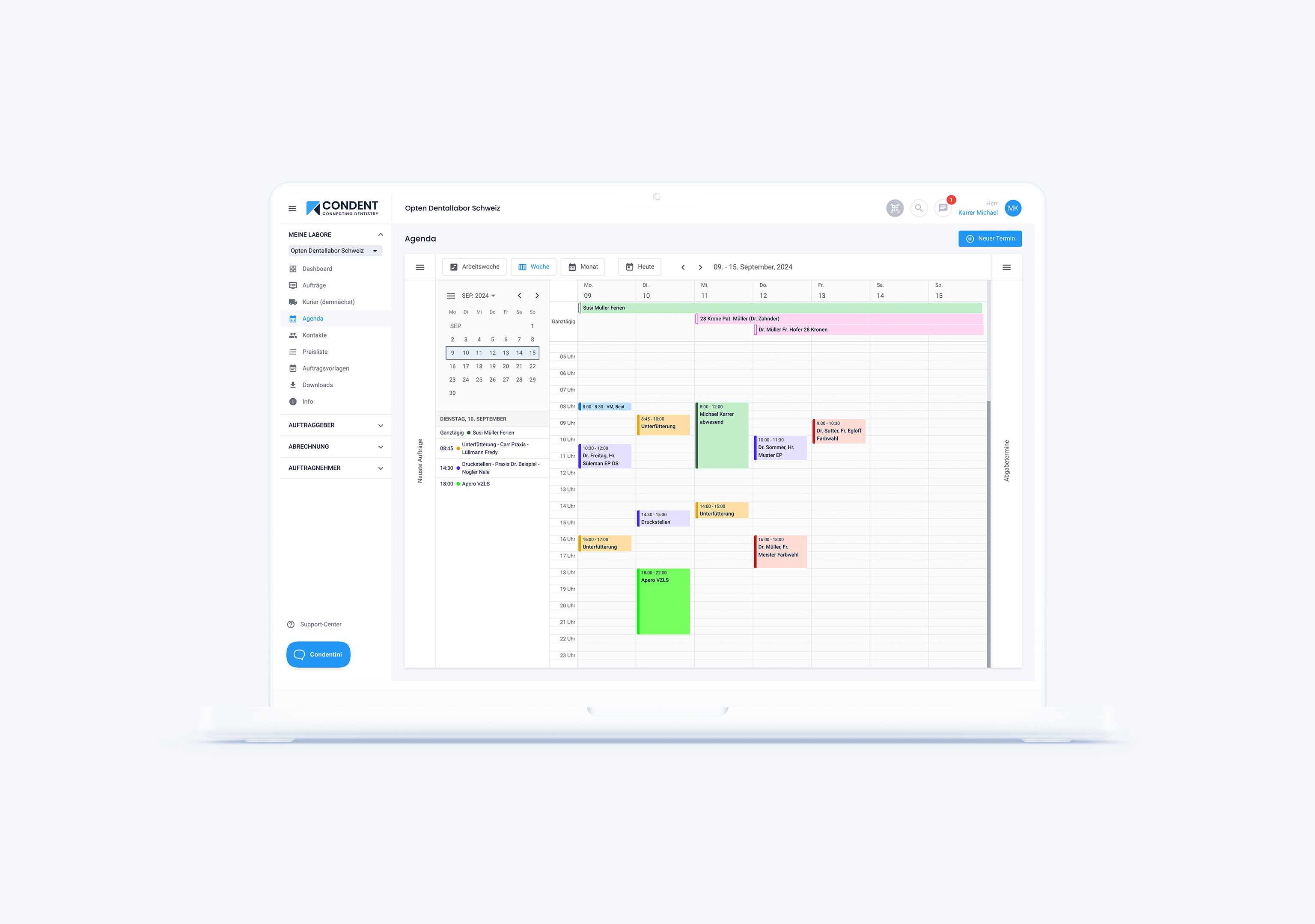Condent Dentallaborsoftware Agenda Abgabetermin