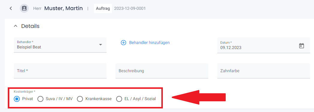 Pflichtfeld Kostenträger Für Condent Dentallabor Software